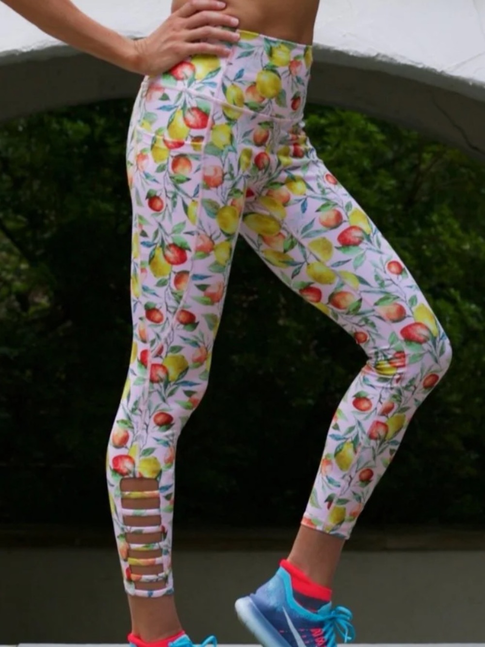 Runners Love Yoga Stella Pocket Leggings Summer Citrus Side Strap Detail NWT S